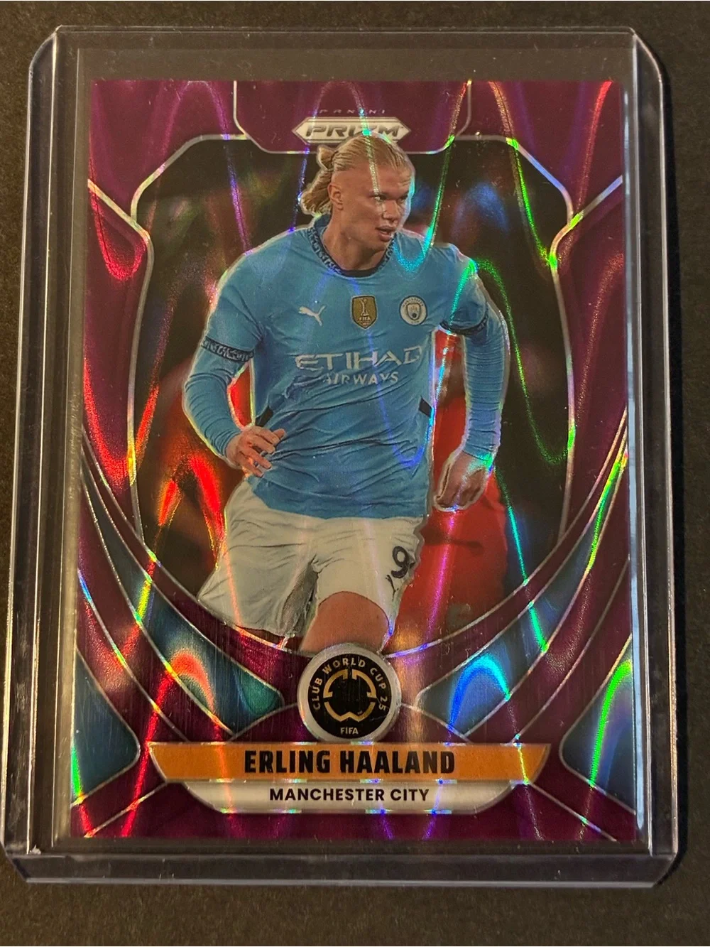 Erling Haaland 2025 Panini Prizm FIFA #136 Purple Seismic Prizm 69/99